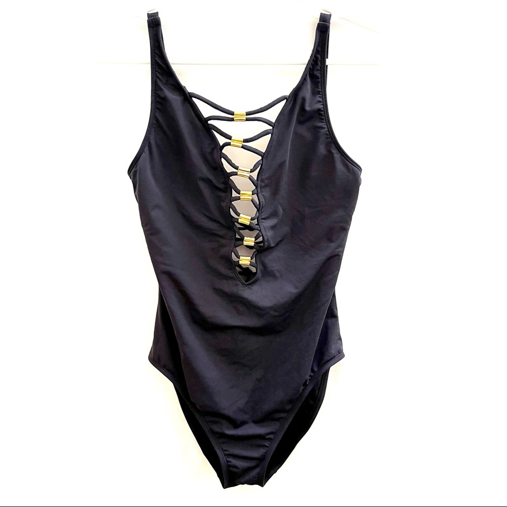 Bleu Rod Beattie Women’s Black Gold Sexy One Piece Swim Suit Size 4